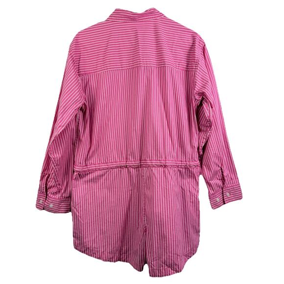 Pistola Amelie Pink White Pinstriped Romper Small Long Sleeved Collared Preppy - Picture 8 of 14